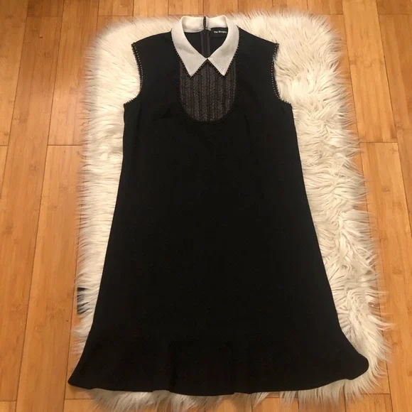 The Kooples Contrast-Collar Beaded Lace-Inset Black Women Mini Dress, size M - Picture 2 of 11